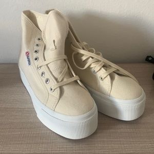 Superga High Top Platform Sneakers Cream size 39